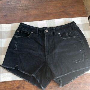 Aerie distressed black jean shorts